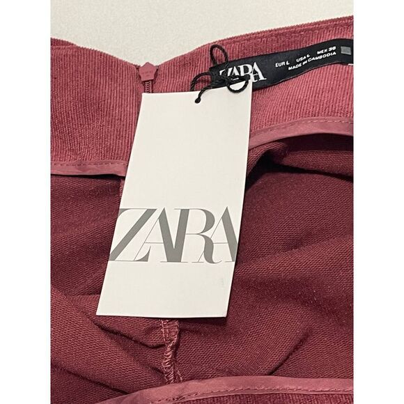 Zara Draped Corduroy Ruched Mini Skirt Dusty Burgundy Red Women’s Size Large - Picture 6 of 9